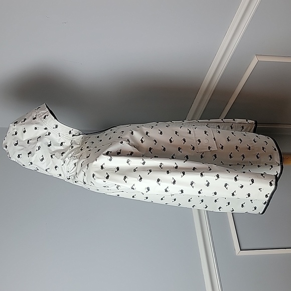 WHITE Black Reversible Solid Whale Print Boho Retro Snap Closure Hood Rain Coat - Picture 4 of 13